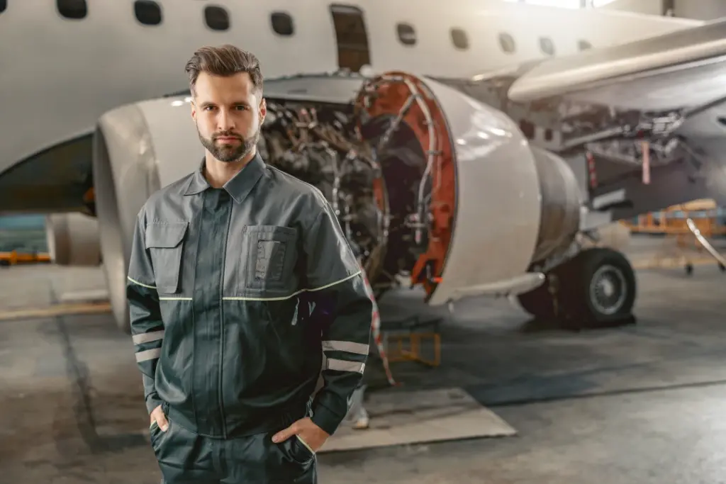 Aircraft Maintenance Engineer inspecting an aircraft during a maintenance check